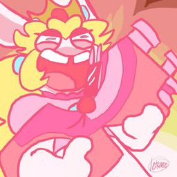 anthro arms_bent blonde_hair blue_ear_piercing blue_eyes clothed clothed_anthro clothed_female clothing crown ear_piercing eyelashes female female_anthro fire fur gem gun hair headgear holding_gun holding_object holding_ranged_weapon holding_weapon long_hair mitten_hands multicolored_body narrowed_eyes no_pupils noseless open_mouth open_smile piercing pink_clothing pink_eyelashes pink_line_art pink_shirt pink_tongue pink_topwear ranged_weapon ruby_(gem) sapphire_(gem) shirt smile solo squint tan_body tan_skin teeth tongue tooth_gap topwear two_tone_body weapon white_body white_fur letsmoo427 mario_bros mario_plus_rabbids_kingdom_battle nintendo raving_rabbids rayman_(series) ubisoft rabbid_peach lagomorph mammal rabbid 1:1 2024 colored_line_art crossover digital_drawing_(artwork) digital_media_(artwork) english_description flat_colors redraw