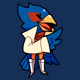 anthro beak blue_body blue_feathers chibi eyes_closed feathers kerchief laugh male open_mouth red_body red_feathers simple_background solo standing tongue transparent_background lsdoiphin nintendo star_fox falco_lombardi avian bird 1:1 2017 alpha_channel low_res