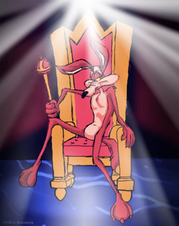 3_toes 4_fingers anthro arm_tuft athletic athletic_anthro athletic_male belly biped black_eyes black_nose brown_body brown_fingers brown_fur casual_nudity chair chest_tuft claws elbow_tuft eyebrows feet finger_claws fingers fur furniture glance half-closed_eyes head_tuft holding_object holding_staff humanoid_hands humanoid_heel king knee_tuft leg_tuft light light_beam looking_at_viewer male multicolored_body multicolored_fur narrowed_eyes nude on_chair paws pecs plantigrade pose raised_heel ribs royalty scepter shoulder_tuft sitting sitting_on_chair sitting_on_throne sketchy skinny smile smiling_at_viewer smirk smirking_at_viewer smug smug_expression smug_eyes smug_face smug_grin solo staff sunbeam sunlight tan_belly tan_body tan_eyebrows tan_fur text throne tiptoes toe_claws toe_tuft toes tuft two_tone_body two_tone_fur yellow_sclera stevethedragon looney_tunes warner_brothers wile_e._coyote canid canine canis coyote mammal 2010 artist_name colored dated detailed digital_drawing_(artwork) digital_media_(artwork) pinup shaded sketch