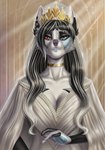 anthro black_hair breasts clothed clothing eyebrows eyelashes female fur grey_body grey_fur hair purple_nose royalty amur michka_kulestis canid canine mammal 2020 digital_media_(artwork) hi_res