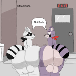 alley balls big_balls big_butt butt femboy genitals huge_balls huge_butt huge_thighs hyper hyper_butt hyper_thighs male male/male solo thick_thighs wide_hips markzinh0_(artist) indigo_park mr._raccoon_(resident_evil) rambley_raccoon mammal procyonid raccoon 1:1