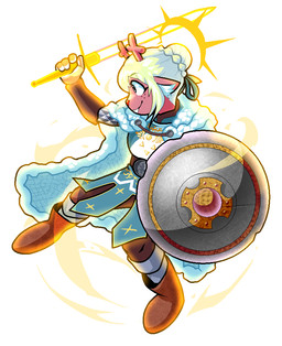 adolescent alternate_costume anthro antlers armor blonde_hair boots breastplate buckteeth chainmail cloak clothing delta_rune_(emblem) female footwear freckles hair hair_bun halo horn inner_ear_fluff longsword magic melee_weapon paladin platinum_blonde red_nose shield shoes smile solo sword symbol teeth tuft warrior weapon young young_anthro young_female discommunicator deltarune dungeons_and_dragons hasbro undertale undertale_(series) wizards_of_the_coast noelle_holiday deer mammal new_world_deer reindeer