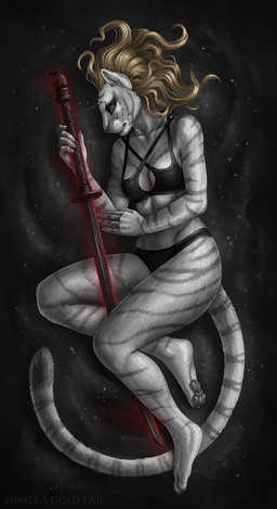 4_toes 5_fingers anthro black_stripes clothed clothing eyes_closed feet female fingers fur grey_body grey_fur hair holding_melee_weapon holding_object holding_sword holding_weapon melee_weapon solo striped_body striped_fur stripes sword toes weapon himeragoldtail microsoft the_elder_scrolls sheta felid khajiit mammal pantherine tiger vampire 2020 digital_media_(artwork) hi_res