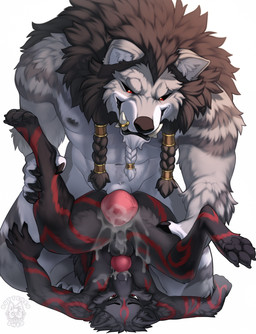 abs anal anal_penetration animal_genitalia anthro anthro_on_anthro anthro_penetrated anthro_penetrating anthro_penetrating_anthro autofellatio autofellatio_while_penetrated beard bodily_fluids braided_beard braided_mane canine_genitalia claws cum cum_in_ass cum_inside erection facial_hair fangs genital_fluids genitals knot knotted_penis larger_anthro larger_male male male/male male_anthro male_penetrated masturbating_while_penetrated masturbation oral oral_masturbation penetration penile penile_masturbation penis sex simple_background size_difference smaller_anthro smaller_male teeth tooth_ring vein veiny_knot white_background butteredshep mythology mjodvitnir omega_wolf_(soulwolven) canid canine canis mammal mythological_canine mythological_creature werecanid werecanine werecreature werewolf wolf hi_res