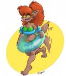2018 barefoot canid canine canis claws clothing feet female flauschdraws ghoul_school hanna-barbera inflatable inner_tube mammal mythological_canine mythological_creature mythology open_mouth paws scooby-doo_(series) simple_background smile solo swimwear tail tail_motion tailwag toe_claws toes were werecanid werecanine werewolf winnie_werewolf_(ghoul_school) wolf