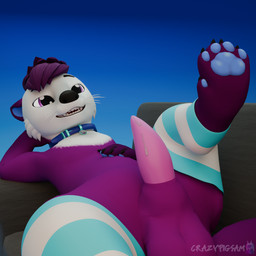 accessory anthro bodily_fluids collar dripping furniture genital_fluids genitals happy male otter_penis paw_on_belly paws penis precum precum_drip purple_body raised_paw relaxing sofa solo spread_legs spreading tapering_penis warmers crazypigsam d.otter mammal mustelid otter 1:1 3d_(artwork) absurd_res blender_(artwork) blender_cycles_(artwork) digital_media_(artwork) hi_res