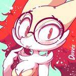 anthro big_glasses blep blush breasts eyewear featureless_breasts female glasses green_background happy looking_at_viewer nude red_eyes round_glasses simple_background small_breasts smile solo tongue tongue_out upper_body diives nintendo pokemon braix_(diives) braixen canid canine generation_6_pokemon mammal pokemon_(species) 1:1 signature