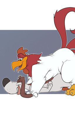 anal anthro beak brown_body brown_fur duo feathers from_behind_position fur genitals male male/male penis prone_bone_position red_body red_feathers sex smile speed_bump_position tongue tongue_out white_body white_feathers white_fur joesanchez looney_tunes warner_brothers barnyard_dawg foghorn_leghorn avian basset_hound bird canid canine canis chicken domestic_dog galliform hunting_dog mammal phasianid scent_hound 2:3 absurd_res hi_res