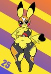 anthro anthrofied areola belly bottomwear bra breasts clothed clothing cosplay_pikachu_(costume) damaged_clothing female generation_1_pokemon genitals hi_res navel nintendo nipples one_breast_out pants partially_clothed pikachu pikachu_libre pirpole_haze pokemon pokemon_(species) pokemorph pussy short_stack solo sports_bra torn_bottomwear torn_clothing torn_pants underwear wardrobe_malfunction