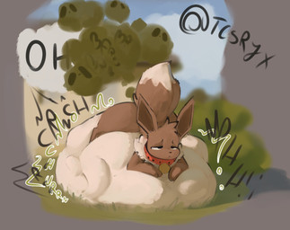 ambiguous_feral ambiguous_gender ambiguous_pred ass_up belly belly_on_ground belly_squish big_belly big_butt big_tail black_nose black_text bloated blurred_background bodily_noises bone_breaking brown_body brown_butt brown_ears brown_face brown_feet brown_fur brown_inner_ear brown_legs brown_tail brown_tuft building butt calling_for_help churn cloud cloud_emanata collar collar_tag compression_sound_effect countershade_belly countershade_fur countershading cross-eyed crunch crushing_sound_effect curved_text day dialogue digestion digestion_noises dipstick_tail ears_up emanata eye_roll eyebrows fart fart_cloud fart_fetish fatal_vore feet feral feral_pred fluffy fluffy_tail fully_inside fur grass grass_field green_fart_cloud green_text half-closed_eyes head_tuft house huge_belly huge_butt huge_hips huge_thighs hyper hyper_belly imminent_death leg_on_belly light long_ears looking_pleasured lying lying_on_ground markings monotone_belly monotone_face monotone_feet monotone_legs motion_lines mph! muffled multicolored_body multicolored_fur multiple_prey narrowed_eyes neck_tuft offscreen_character on_front on_ground onomatopoeia outside plant quadruped raised_tail red_collar resting_on_belly rumbling_stomach same_size_vore shortened_sound_effect shrub skull_in_fart_cloud skull_symbol sky soft_vore solo sound_effect_variant sound_effects squish tail tail_markings talking_to_another tan_belly tan_body tan_countershading tan_fur tan_tail_tip tan_tuft text thick_thighs tuft twitter_handle two_tone_body two_tone_fur two_tone_tail unseen_prey unwilling_prey vore vowelless vowelless_sound_effect vowelless_vocalization white_text_outline wide_hips tcsrjx nintendo pokemon canid eevee generation_1_pokemon mammal pokemon_(species) 2025 digital_media_(artwork) digital_painting_(artwork) english_description english_text full-length_portrait hi_res lighting painting_(artwork) portrait shaded signature soft_shading