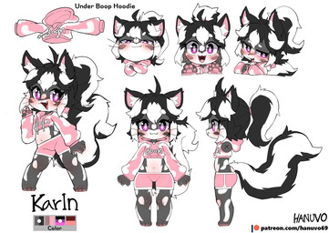 3_toes 4_fingers anthro barefoot belly big_tail black_body black_ears black_hair black_skin black_tail blep blush blush_lines bottomwear butt clothed clothing color_swatch crop_hoodie crossed_arms curvy_figure expressions facial_markings feet female fingers fluffy fluffy_tail fur hair head_markings hoodie huge_tail inner_ear_fluff looking_at_viewer lying markings multicolored_body multicolored_fur multicolored_hair multicolored_skin nails navel nervous one_eye_closed patreon_logo pawpads pear-shaped_figure pink_bottomwear pink_clothing pink_hoodie pink_inner_ear pink_nose pink_pawpads pink_shorts pink_tongue pink_topwear ponytail pupils purple_eyes shorts simple_background smug_face snaggle_tooth solo standing surprised tail text thick_thighs toes tongue tongue_out topwear tuft two_tone_body two_tone_fur two_tone_hair two_tone_hoodie two_tone_skin two_tone_tail whiskers white_background white_body white_clothing white_hoodie white_inner_ear_fluff white_pupils white_sclera white_skin white_tail white_topwear wide_hips young young_anthro young_female hanuvo patreon karin_(hanuvo) mammal mephitid skunk 2026 artist_name bust_portrait character_name colored digital_drawing_(artwork) digital_media_(artwork) english_text flat_colors model_sheet multiple_images portrait shaded signature url