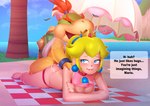 age_difference beach bodily_fluids breasts butt cum cum_inside female genital_fluids legs_together lying male on_front open_mouth outside plant sea sex shell smile speech_bubble spiked_shell spikes spikes_(anatomy) spread_legs spreading sweat text towel tree umbrella water young young_male makguff mario_bros nintendo bowser_jr. princess_peach human mammal reptile scalie turtle 2025 english_text