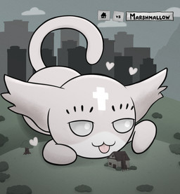 :3 ambiguous_feral ambiguous_gender blep building city cloud countershade_face countershade_fur countershading cross day detailed_background facial_markings feral forehead_markings front_view fur grass head_markings heart_symbol hearts_around_head house lying macro markings monotone_body monotone_fur monotone_tail on_front outside plant quadruped shrub sky solo tail text tongue tongue_out white_body white_countershading white_ears white_eyes white_fur white_markings white_tail anonymous_artist mewgenics marshmallow_(mewgenics) domestic_cat felid feline felis mammal 2026 colored digital_media_(artwork) english_text full-length_portrait hi_res portrait female_(lore)