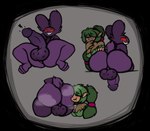 anthro balls big_balls big_butt big_penis blush butt duo female femboy fur genitals glowing glowing_eyes looking_back male male/female penis purple_body purple_fur red_eyes scut_tail sharp_teeth short_tail spread_legs spreading tail teeth thfooxxir terraria dryad_(terraria) corrupt_bunny_(terraria) elf lagomorph leporid mammal rabbit absurd_res hi_res