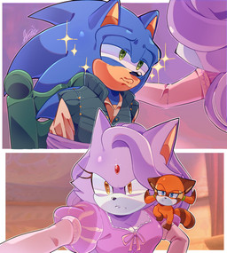 anthro arms_tied bound clothing cosplay crossover_cosplay dress duo ears_back female feral flirting hair_down hero male male/female narrowed_eyes pivoted_ears princess pursed_lips royalty scene_reference shirt sparkles squint topwear floobit_alex disney sega sonic_the_hedgehog_(series) tangled_(disney) blaze_the_cat flynn_rider marine_the_raccoon rapunzel_(disney) sonic_the_hedgehog domestic_cat eulipotyphlan felid feline felis hedgehog mammal procyonid raccoon comic crossover hi_res