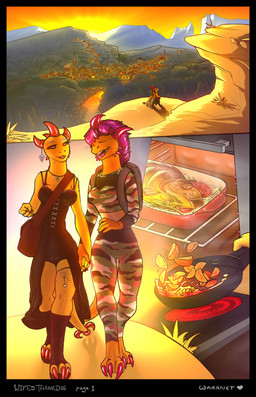 anthro appliance backpack bag baked_goods boots bottomwear breasts camo camo_bottomwear camo_clothing camo_pants camo_print claws cliff clothed clothing detailed_background duo evergreen_tree female food footwear forest fruit hair hand_holding handbag horn jewelry kitchen_appliance lips mountain necklace non-mammal_breasts oil onion open_mouth oven pan pants pattern_bottomwear pattern_clothing pattern_pants pine_tree plant potato purple_hair red_eyes river shoes smile stove sunset tail teeth tomato topwear town tree vegetable warrnet mythology aimy pascale aquatic dragon fish mythological_creature mythological_scalie scalie absurd_res digital_media_(artwork) hi_res