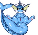 anthro anus black_eyes blue_body breasts butt female genitals looking_at_viewer nipples open_mouth pussy semi-anthro simple_background solo spread_legs spreading tail white_background ashi_foot nintendo pokemon eeveelution generation_1_pokemon pokemon_(species) vaporeon hi_res