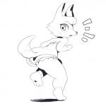 3_toes anthro butt clothing feet female fur hair looking_at_viewer looking_back paws raised_tail shadow solo surprise swimwear tail toes itsunknownanon animal_crossing nintendo skye_(animal_crossing) canid canine canis mammal wolf 1:1 2015 hi_res line_art monochrome