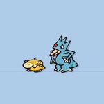 ambiguous_gender anthro beak biped duo forehead_gem gem membrane_(anatomy) tail webbed_hands yellow_body cas_van_de_pol nintendo pokemon avian generation_1_pokemon golduck pokemon_(species) psyduck 1:1 hi_res