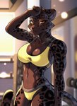 amber_eyes anthro athletic athletic_female athletic_wear bodily_fluids bra breasts camel_toe cleavage clothed clothing female gym melanistic solo sports_bra sports_panties sweat underwear workout_clothing gekko-seishin nisha_(grizzlygus) felid leopard mammal pantherine 2023 hi_res