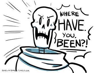 angry bone clothing dialogue interrobang male not_furry simple_background skeleton solo text white_background yelling bones-n-boners undertale undertale_(series) papyrus_(undertale) animated_skeleton humanoid undead english_text hi_res