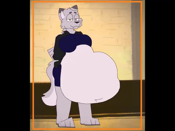 ambiguous_gender ambiguous_prey anthro anthro_prey belly belly_reduction big_belly big_breasts black_nose blue_bottomwear blue_clothing blue_crop_top blue_shirt blue_shorts blue_topwear blush bottomwear breast_expansion breasts burping clothing crop_top digestion expansion fatal_vore female female_anthro female_pred fur grey_body grey_fur hands_behind_back huge_belly jacket leather leather_clothing leather_jacket leather_topwear looking_at_viewer looking_pleasured midriff rapid_digestion same_size_vore shirt shorts solo standing swaying tail topwear under_boob unseen_prey vore weight_gain yellow_eyes jackalate rayne_(antillion123) canid canine canis mammal wolf 2026 2d_animation 4:3 animated digital_media_(artwork) flat_colors frame_by_frame short_playtime sound video