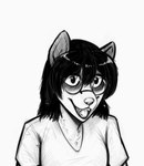 anthro black_hair clothing eyewear female glasses hair open_mouth open_smile round_glasses shirt smile solo t-shirt teeth_showing topwear mortarionlordofdeath brie_(devildjmachine) american_opossum mammal marsupial bust_portrait hi_res monochrome portrait sketch