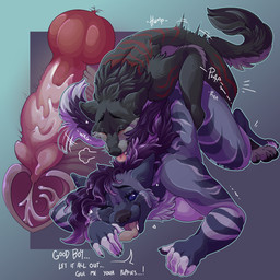 animal_genitalia animal_penis anthro anthro_on_feral anthro_penetrated bestiality bodily_fluids breeding_kink canine_genitalia canine_penis cum cum_inside doggystyle duo eye_roll eyes_closed female female_anthro feral feral_penetrating feral_penetrating_anthro fluffy frantic from_behind_position genital_fluids genitals humping impregnation_request internal knot knotted_penis knotting larger_anthro larger_female larger_penetrated male male/female male_feral mating_grip overwhelmed penetration penis romantic sex size_difference smaller_feral smaller_male speech_bubble tail tail_motion tailwag tongue tongue_out feralfather african_wild_dog canid canine canis mammal wolf 1:1 hi_res