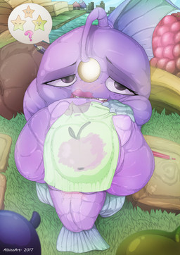 belly big_belly bloated blue_body fangs feet female female_feral feral fin food fruit full_stomach grass hand_on_belly huge_belly illicium lying membrane_(anatomy) on_back plant purple_body purple_skin raspberry rock sail_(anatomy) tail tail_fin teeth toes water webbed_feet webbed_hands albinoart fruit_nibblers coral_(nibblers) anglerfish aquatic fish nibbler_(species) 2017 absurd_res hi_res
