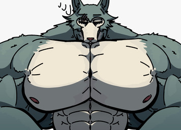 abs anthro biceps big_muscles huge_muscles hyper hyper_muscles male male/male muscular muscular_male nipples pecs simple_background solo white_background urfavfanboy beastars legoshi_(beastars) canid canine canis mammal wolf hi_res