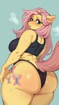 anthro biped bodily_fluids breasts butt clothed clothing cutie_mark eyelashes female hair looking_back panties pink_hair pupils shirt simple_background solo sweat thick_thighs three-quarter_view topwear underwear nocturne_(artist) friendship_is_magic hasbro my_little_pony fluttershy_(mlp) equid equine mammal absurd_res hi_res