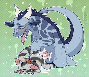 ahegao ambiguous_gender ambiguous_penetrated ambiguous_penetration anthro anthro_on_feral anthro_penetrated ass_up balls bestiality blush bodily_fluids butt cum cum_inside cum_on_butt cum_on_ground cum_on_leg cum_on_own_penis cum_on_penis cum_on_self cum_pool cum_splatter dominant duo excessive_cum excessive_genital_fluids eyes_closed female feral feral_penetrating feral_penetrating_anthro forked_tongue genital_fluids genitals green_background green_eyes half-closed_eyes interspecies kneeling larger_dom larger_feral larger_male looking_pleasured male male/ambiguous male_penetrating male_penetrating_ambiguous narrowed_eyes open_mouth orgasm pattern_background penetration penis sex simple_background size_difference smaller_ambiguous smaller_anthro tail tongue tongue_out crownedvictory mythology jaeger_(zotz) salessi dragon felid mammal mythological_creature mythological_scalie scalie 2018 digital_drawing_(artwork) digital_media_(artwork)