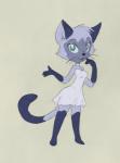 anthro biped bottomwear clothing dress female green_eyes simple_background skirt solo standing swiftcutter maeterlinck's_blue_bird tyltyl_and_mytyl's_adventurous_journey shanet domestic_cat felid feline felis mammal siamese hi_res