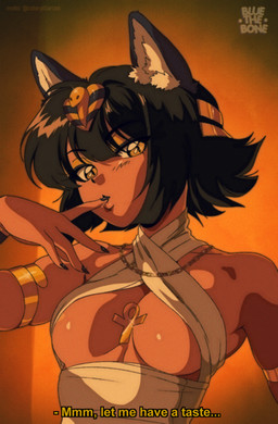 ankh band blush breasts distortion female glistening glistening_breasts hair jewelry medium_breasts nails necklace short_hair solo text bluethebone animal_crossing nintendo ankha_(animal_crossing) humanoid hi_res subtitled