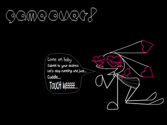 anthro biped black_background blush bodily_fluids clothed clothing corruption dialogue dress drooling female game_over gameplay_mechanics geometric heart_symbol looking_at_viewer open_mouth plantigrade saliva side_view simple_background solo speech_bubble stick_arms stick_legs stick_limbs text wings vinny_van_yiffy vib-ribbon vibri lagomorph leporid mammal rabbit 4:3 digital_media_(artwork) english_text full-length_portrait monochrome portrait