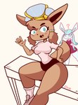 anthro blue_eyes blush breasts brown_body brown_fur clothed clothing crown duo female fur gesture hair headgear looking_at_viewer open_mouth question_mark simple_background sitting smile solo_focus thick_thighs waving waving_at_viewer diicks nintendo pokemon glacee_(diives) vee_(diives) canid canine eevee eeveelution generation_1_pokemon generation_4_pokemon glaceon mammal pokemon_(species) terastallization absurd_res digital_media_(artwork) hi_res