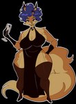 alcohol animal_ears anthro beverage big_breasts blue_hair breasts brown_body brown_eyes brown_fur champagne champagne_glass cleavage clothed clothing container cup dress drinking_glass evening_gown female footwear fur glass glass_container glass_cup hair high_heels legwear shoes solo tail thick_thighs thigh_highs emssik-la sly_cooper_(series) sony_corporation sony_interactive_entertainment sucker_punch_productions carmelita_fox mammal alpha_channel hi_res