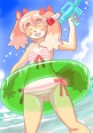 accessory anthro bikini biped blush bow_(feature) bow_accessory bow_ribbon breasts chest_tuft clothed clothing eyes_closed female fur hair hair_accessory hair_bow hair_ribbon inflatable kemono open_mouth outside pink_hair pool_toy ribbons sea small_breasts solo standing swim_ring swimwear toy toy_gun tuft two-piece_swimsuit water water_gun kin-shun itou_sora canid canine canis domestic_dog mammal digital_media_(artwork)