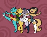 anthro barefoot clothed clothing dancing feet female group mature_anthro mature_female skimpy tail psqueak cartoon_network maeterlinck's_blue_bird microsoft nickelodeon prequel_adventure t.u.f.f._puppy the_amazing_world_of_gumball the_elder_scrolls tyltyl_and_mytyl's_adventurous_journey katia_managan kitty_katswell nicole_watterson shanet domestic_cat felid feline felis khajiit mammal siamese 5:4 crossover