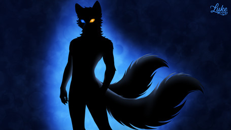 2_tails anthro blue_eyes heterochromia looking_at_viewer male multi_tail orange_eyes solo standing tail lukefoxxy lukefoxxy_(character) canid canine fox mammal 16:9 4k absurd_res hi_res widescreen