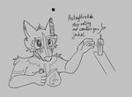 anthro breasts candle ear_piercing ear_ring eating female fire fur fur_tuft humor lit_candle markings onomatopoeia piercing reaching religion ring_piercing solo sound_effects speech_bubble text tuft wax candypupper islam let_me_do_it_for_you zulaykha_(primalpeashoter) canid canine canis jackal mammal english_text meme monochrome