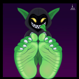5_toes anthro big_ears big_feet bodily_fluids claws clothing feet foot_fetish foot_focus grin hoodie humanoid_feet lightened_soles male plantigrade saliva smile solo toe_claws toe_wiggle toes tongue tongue_out topwear two_tone_feet wrinkled_feet wrinkles idel goblin hybrid imp 1:1 2d_animation animated frame_by_frame hi_res