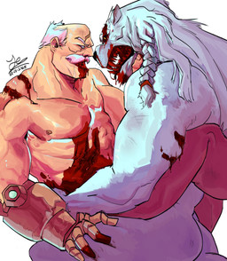 anthro bite_mark blood bodily_fluids duo fur male male/male muscular muscular_male nipples open_mouth open_smile prosthetic prosthetic_arm prosthetic_limb rough_sex saliva scar sex simple_background smile teeth white_body white_fur capncapribun image_comics invincible_(image_comics) conquest_(invincible) thokk_(invincible) alien dornian felid humanoid lion mammal pantherine viltrumite absurd_res hi_res