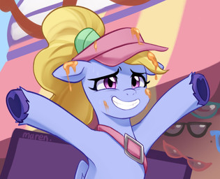 blonde_hair blue_body blue_fur clothing female feral fur hair hat headgear headwear heart_symbol hooves ponytail purple_eyes solo visor_cap wings marenlicious hasbro mlp_g5 my_little_pony my_little_pony:_a_new_generation my_little_pony:_tell_your_tale mythology fifi_(mlp) equid equine mammal mythological_creature mythological_equine pegasus hi_res