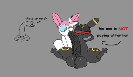 ambiguous_gender ambiguous_penetration anthro balls bedroom_eyes being_watched big_balls big_penis black_body blue_sclera bodily_fluids bow_ribbon dialogue directional_arrow eyes_closed fellatio feral genitals glistening glistening_balls glistening_eyes glistening_genitalia grey_background group hands_behind_back huge_balls huge_penis humanoid_genitalia humanoid_penis looking_at_another looking_at_genitalia looking_at_penis lying male male/ambiguous markings multicolored_body narrowed_eyes oral oral_penetration penetration penile penis penis_in_mouth pink_body pupils red_sclera red_text saliva saliva_on_penis scrotum_flap seductive sex simple_background small_but_hung smile smug spread_legs spreading stripes talking_to_self text thick_thighs trio vein veiny_penis watching_from_afar white_body white_pupils yellow_stripes nxyitn his_ass_is_not_x nintendo pokemon eeveelution generation_1_pokemon generation_2_pokemon generation_6_pokemon generation_9_pokemon pokemon_(species) sylveon umbreon wiglett 2d_animation aliasing animated digital_media_(artwork) english_text loop seamless_loop