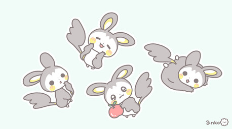 ambiguous_gender apple black_body black_fur blush chibi ears_down fingers food fruit fur multicolored_body multicolored_fur open_mouth pivoted_ears plant semi-anthro smile solo white_body white_fur white_inner_ear yellow_body yellow_cheeks yellow_fur yellow_inner_ear anko_(pixiv) nintendo pokemon emolga generation_5_pokemon mammal pokemon_(species) hi_res multiple_images signature