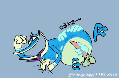 anthro balls belly_rub blue_body curling_toes disembodied_hand erection feet fist genitals grabbing_sheets group half-closed_eyes long_tongue lying male markings masturbation membrane_(anatomy) narrowed_eyes on_side onomatopoeia open_mouth overweight overweight_male penis penis_grab purple_tongue rubbing saggy_balls simple_background slightly_chubby slightly_chubby_male sound_effects spots spotted_body spotted_tongue spread_legs spreading striped_genitalia striped_penis stripes tapering_penis teasing teasing_partner text toes tongue tongue_out trio webbed_feet srirachamander rayman_(series) ubisoft globox amphibian absurd_res hi_res