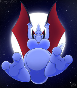anthro belly big_breasts breasts cleavage clothed clothing fangs female holidays long_snout looking_at_viewer low-angle_view moon night open_mouth smile snout solo teeth wide_crotch wings drxii halloween prehistoric_species pterosaur reptile scalie vampire 2022 digital_media_(artwork) hi_res