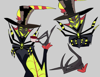 4_eyes clothed clothing container cup male multi_eye solo tea_cup hj7of hazbin_hotel hellaverse zestial_(hazbin_hotel) demon demon_humanoid humanoid hi_res