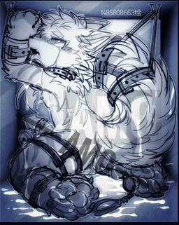 anal_orgasm anthro ball_in_ass bell bodily_fluids cum ejaculation genital_fluids genitals hands-free kneeling male messy orgasm penis raised_tail solo tail trapped gracieamai canid canine canis domestic_dog mammal censored hi_res